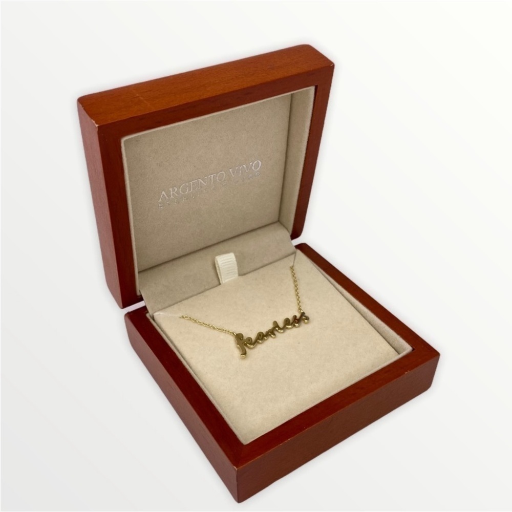 fearless Necklace from Argento Vivo Script Message Gold Word Art nwt New - Picture 2 of 9